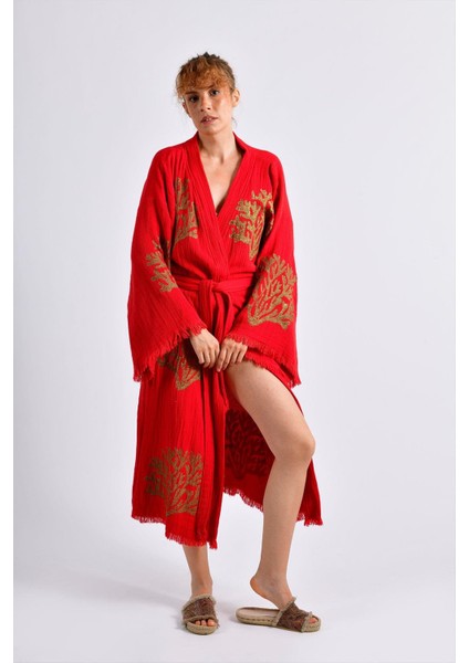 Kırmızı Ethereal Coral Kimono