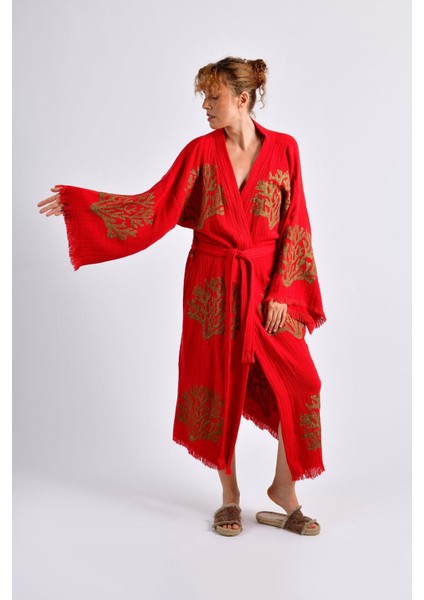 Kırmızı Ethereal Coral Kimono fiyatları