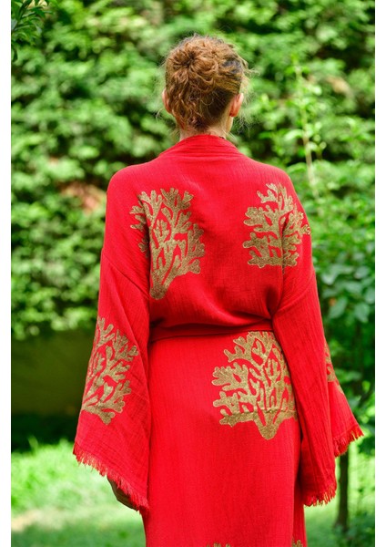 Kırmızı Ethereal Coral Kimono fırsatları