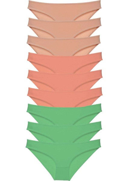 9 Adet Süper Eko Set Likralı Kadın Slip Külot Ten Pudra Yeşil