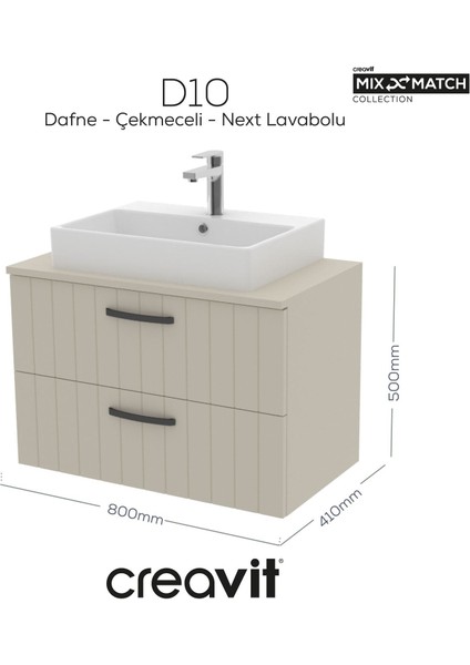 D10 Next Lavabo Dolabı Iki Çekmeceli 80 cm Dafne Lake Kapak