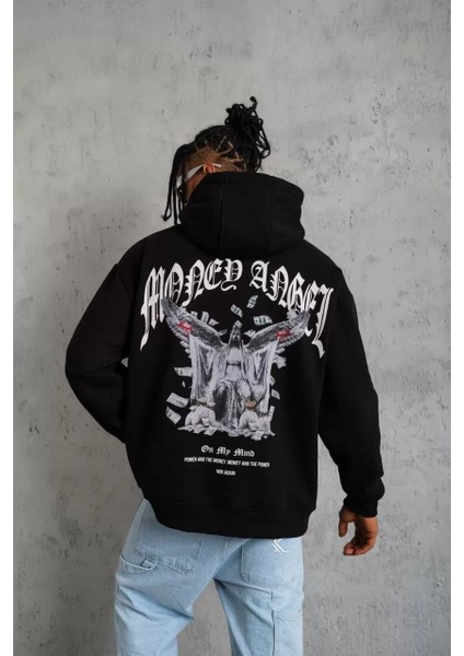 Erkek Kordon Ipli Baskılı Kapüşonlu Sweatshirt - Siyah fiyatları