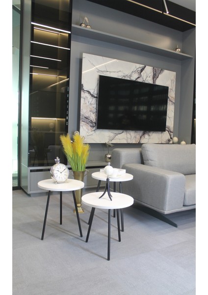 Parma Zigon Sehpa Beyaz 3'lü - Zigon Sehpa 3'lü - Beyaz Zigon Sehpa