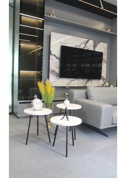 Parma Zigon Sehpa Beyaz 3'lü - Zigon Sehpa 3'lü - Beyaz Zigon Sehpa modelleri