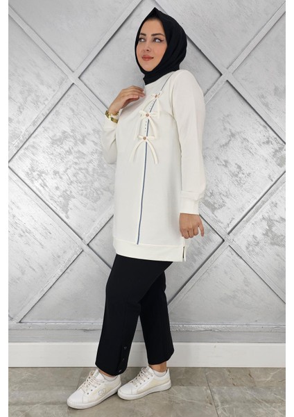 Kadın Düğme Taş Detaylı Biyeli Tesettür Tunik