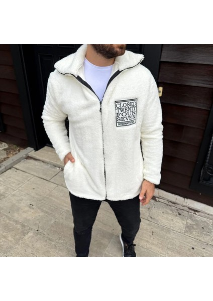 Erkek Polar Fermuarlı Sweatshirt – Kapüşonsuz, Cepli, Yumuşak Dokulu, Oversize Rahat Kalıp, Kışlık Sıcak Tutan Fermuarlı Üst - Beyaz fiyatları