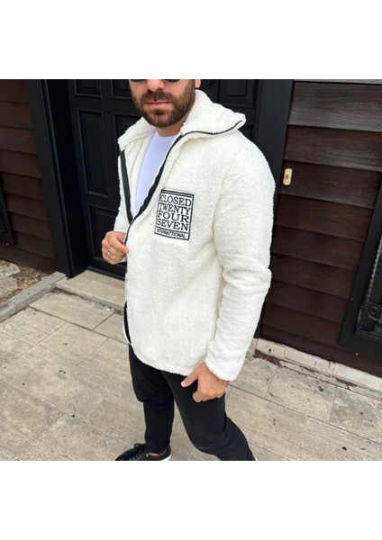 Erkek Polar Fermuarlı Sweatshirt – Kapüşonsuz, Cepli, Yumuşak Dokulu, Oversize Rahat Kalıp, Kışlık Sıcak Tutan Fermuarlı Üst - Beyaz modelleri