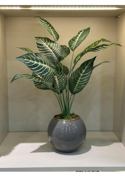 Yapay Bitkili Dekoratif Cam Vazo Gri