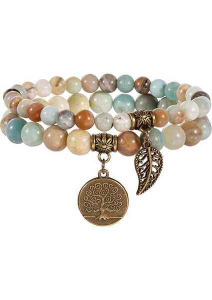 Doğal Amazonit Taşı Bileklik Seti Hayat Ağacı & Yaprak Charm El Yapımı Enerji Dengeleyici fırsatları