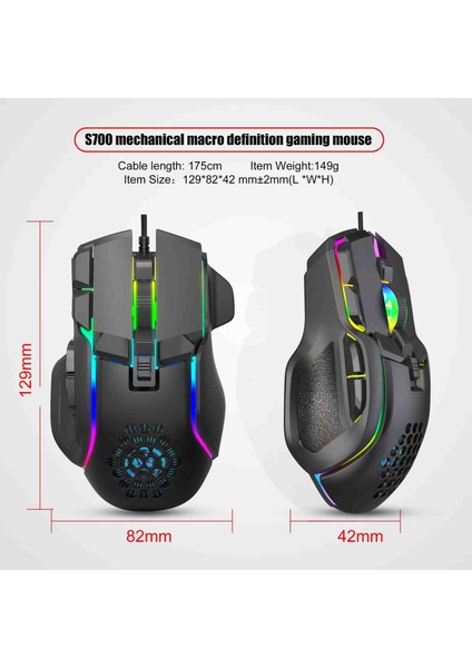 S700 Rgb Gaming Mouse – 9 Tuşlu, 12800 Dpı Ayarlı, Kablolu, Makro Destekli, Ergonomik Oyuncu Mouse fırsatları
