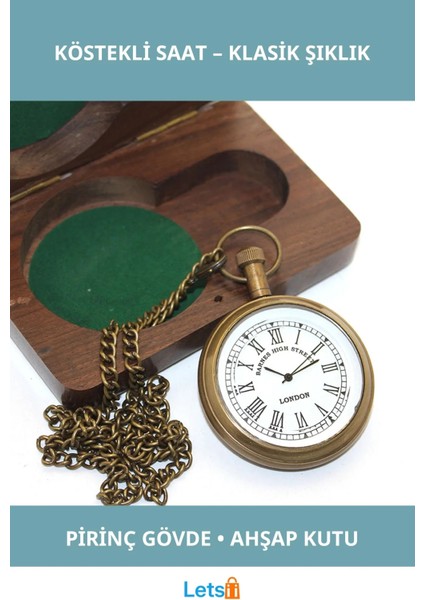 Ahşap Kutulu Nostaljik Pirinç Köstekli Saat