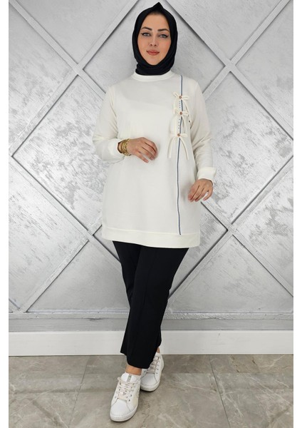 Kadın Düğme Taş Detaylı Biyeli Tesettür Tunik modelleri