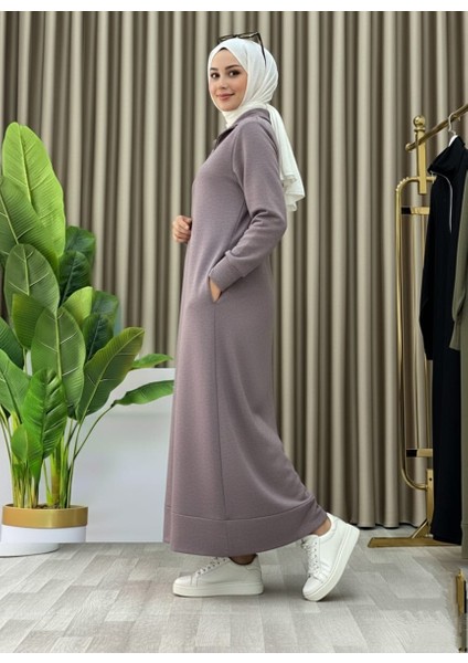 Fermuar Detaylı Cepli Spor Uzun Örme Tesettür Elbise fırsatları