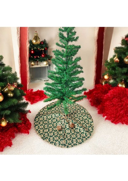 Yılbaşı Çam Ağacı Altı Örtüsü, Çam Ağacı Ayak Halısı Örtüsü, Yeşil Renk, Desenli Delikli Kumaş,65 cm