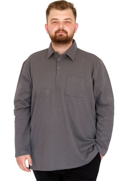 Mode Xl Büyük Beden Tshirt Polo U.kol Cepli 22446 Füme
