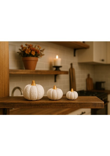 Modern Ev Dekorasyonu Kabak Seti (3’lü, Beyaz-Altın)