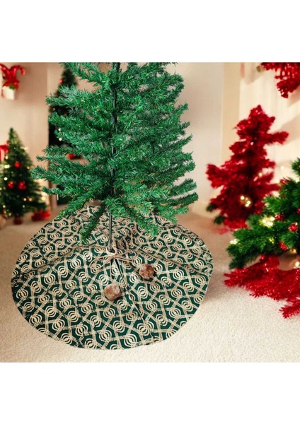 Yılbaşı Çam Ağacı Altı Örtüsü, Çam Ağacı Ayak Halısı Örtüsü, Yeşil Renk, Desenli Delikli Kumaş,65 cm modelleri