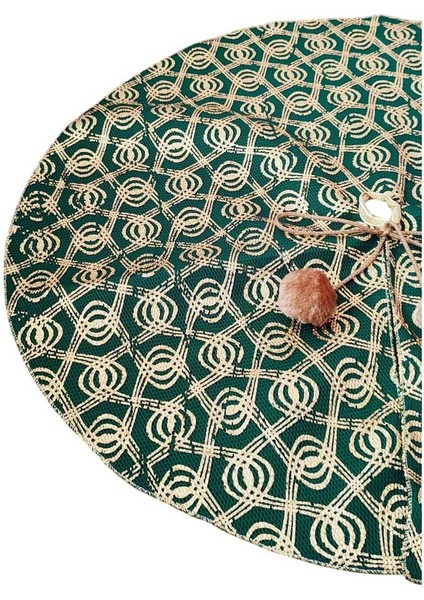 Yılbaşı Çam Ağacı Altı Örtüsü, Çam Ağacı Ayak Halısı Örtüsü, Yeşil Renk, Desenli Delikli Kumaş,65 cm