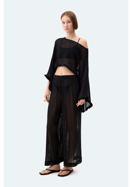 Siyah Kroşe Ponponsuz Bluz