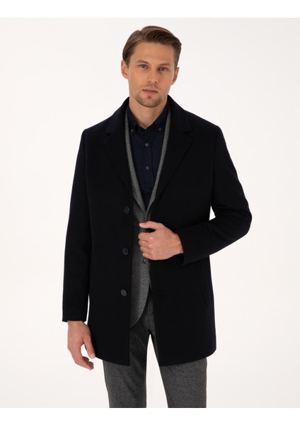 Erkek Lacivert Ex. Slim Fit Kaşe Kaban 50314200-VR033