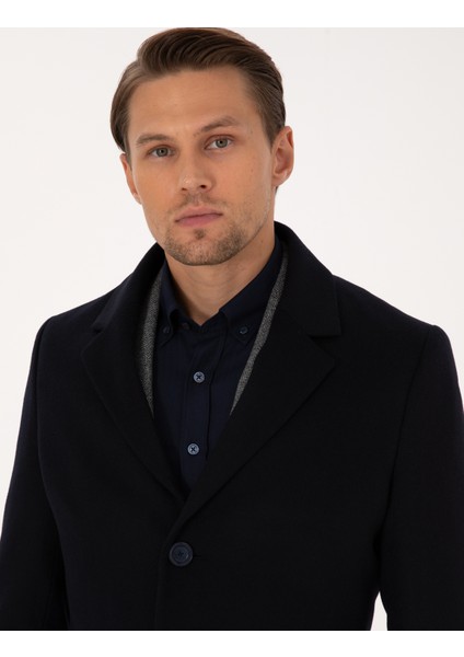 Erkek Lacivert Ex. Slim Fit Kaşe Kaban 50314200-VR033 fiyatları
