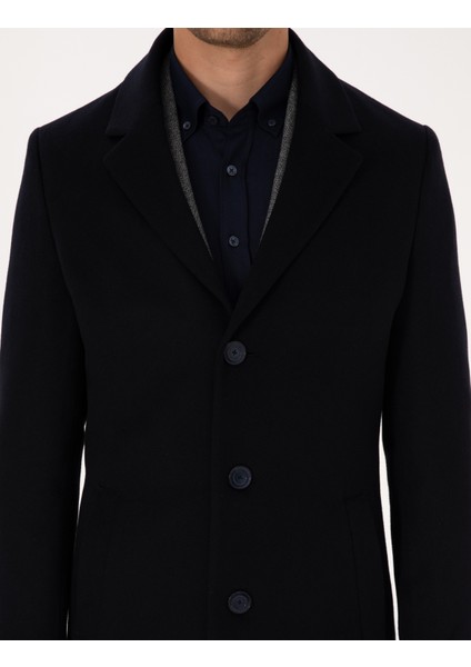 Erkek Lacivert Ex. Slim Fit Kaşe Kaban 50314200-VR033