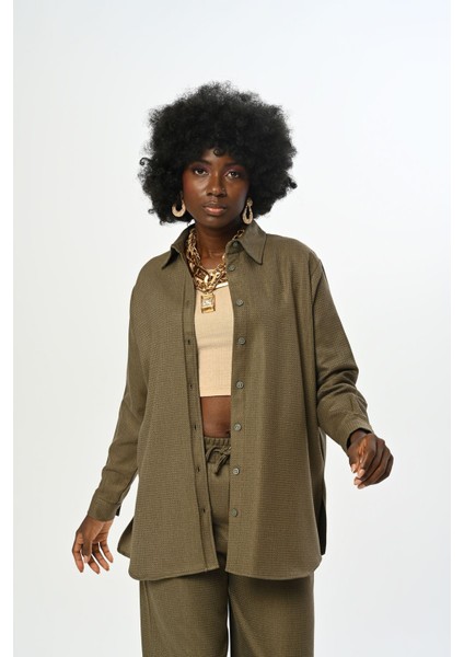 Kadın Düz Renk Simli Oversize Kesim Gömlek modelleri