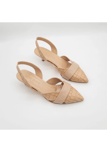 Bruna Kadın Kroko Desenli Kısa Topuklu Ayakkabı Modern ve Şık Tasarım Büyük Numara