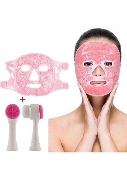 Jel Buz Paketi Yüz Maskesi Baş Ağrısı Yastık Kozmetik Maske + Çift Taraflı Cilt Fırçası
