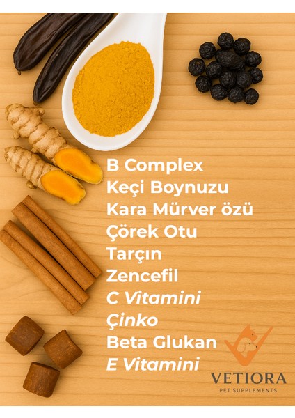 Köpekler İçin Sindirim ve Bağışıklık Sistemi Güçlendirici Immune. Keçi Boynuzu, Kara Mürver Özü, Çörek Otu, Tarçın ve Zencefilli, Ödül Formunda, 60 Adet, 150 gr indirimleri