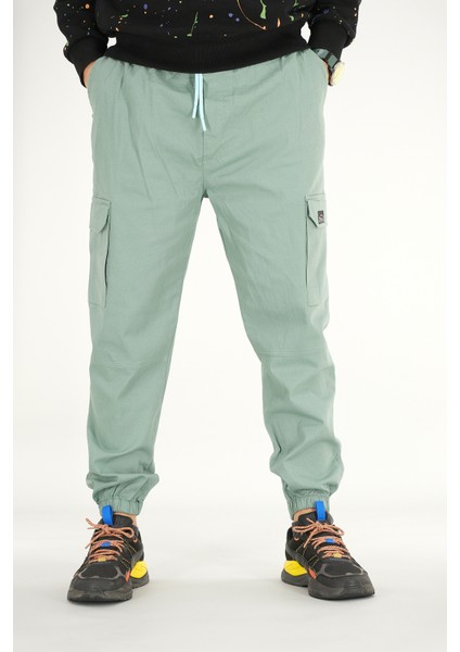 Erkek Mint Kargo Cepli Jogger Pantolon Rahat Kesim Pamuklu Lastikli Paça