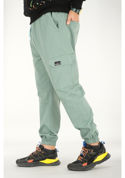 Erkek Mint Kargo Cepli Jogger Pantolon Rahat Kesim Pamuklu Lastikli Paça