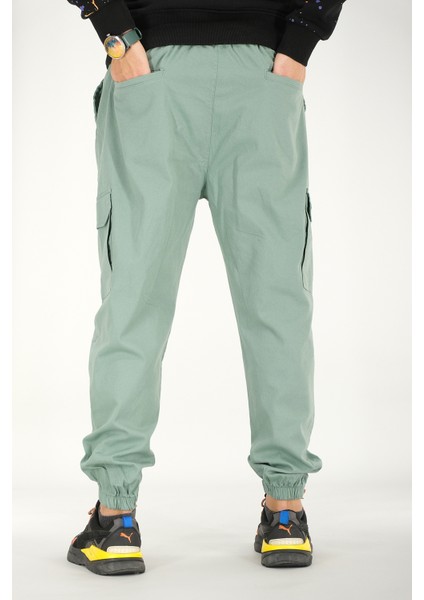 Erkek Mint Kargo Cepli Jogger Pantolon Rahat Kesim Pamuklu Lastikli Paça