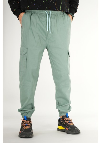 Erkek Mint Kargo Cepli Jogger Pantolon Rahat Kesim Pamuklu Lastikli Paça