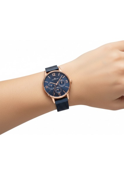 Kadın Kol Saati Altın Renk, Mavi Kadran - Şık Hasır Kordon, 2 Yıl Garantili modelleri