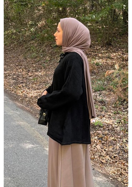 Yaka Bağlama Detaylı Kazak Siyah fiyatları