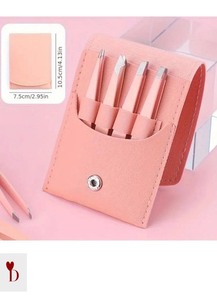 Cımbız Seti 4'lü Profesyonel Deri Çantalı Pembe Paslanmaz