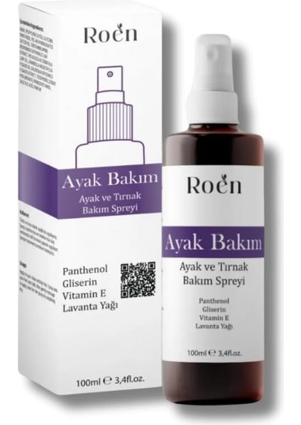 Roen Ayak ve Tırnak Bakım Spreyi, Panthenol ve Vitamin E Içerikli, Lavanta Yağlı, 100ML