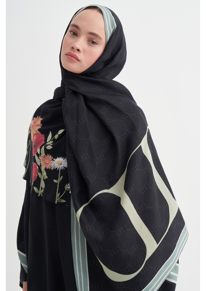 Blossom Monogram Floş Şal Siyah