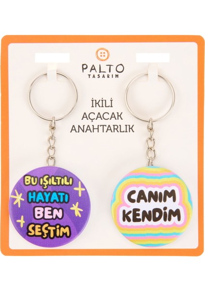Tasarım Işıltılı Hayat 2'li Metal Anahtarlık Seti - Renkli - 10 cm