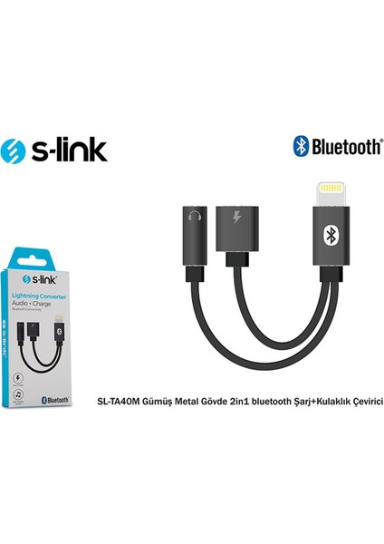 SL-TA40M Lightning Gri Metal 2in1 Bluetooth Şarj+Kulaklık Çevirici