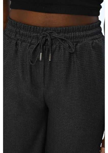 Kadın Beli Lastikli Bol Paça Simli Düz Renk Pantolon fiyatları