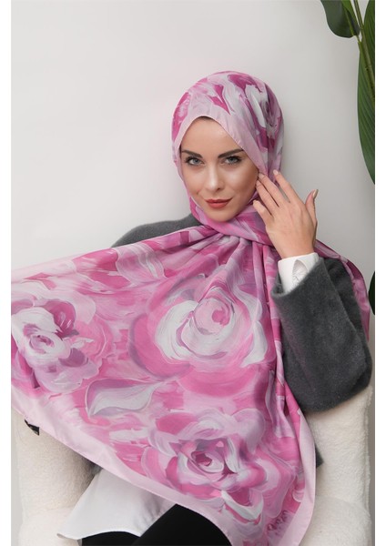 Floral Akrilik Desenli Dijital Soft Şal