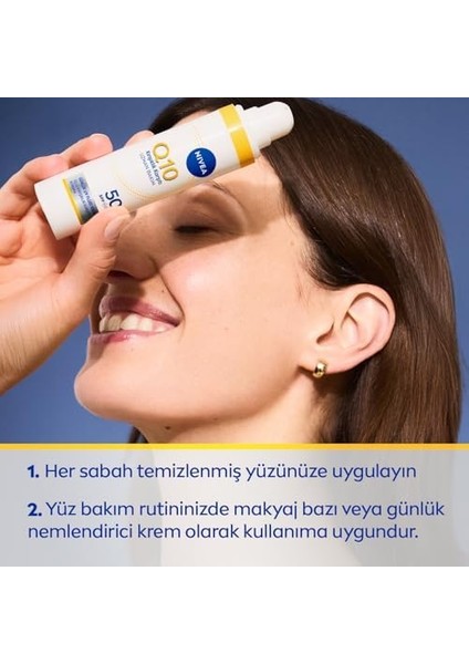 Nıvea SPF50 Q10 Kırışıklık Karşıtı Gündüz Yüz Bakım Kremi 40ML,NEMLENDIRICI,MAKYAJ Bazı,tüm Cilt Tonları