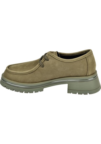 Hakiki Deri Bağcıklı Kadın Ayakkabı BEE-5547 Haki Nubuk modelleri