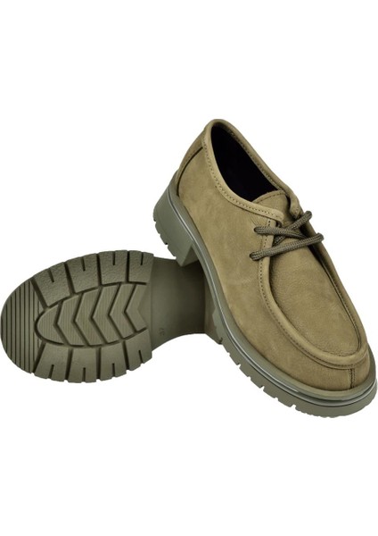 Hakiki Deri Bağcıklı Kadın Ayakkabı BEE-5547 Haki Nubuk indirimleri