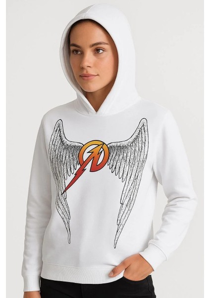 Metallica Iki Iplik Kapüşonlu Ön ve Arka Baskılı Hoodie - Beyaz