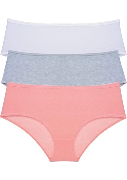 3 Adet Kadın Yüksek Bel Bato Külot Beyaz Gri Pudra