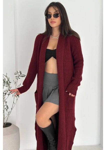 Kadın Yumuşak Dokulu Cepli Örgü Diz Altı Uzun Triko Hırka fırsatları