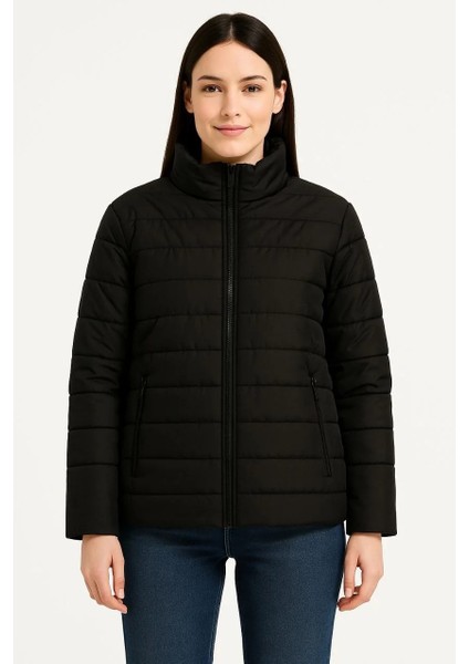 Kadın Bomber Mont Ceket – Su Itici Kumaş, Kapitone Astarlı, Fermuarlı, Kışlık - Siyah fırsatları